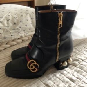 Gucci Marmont Logo Faux Pearl Accents Boots